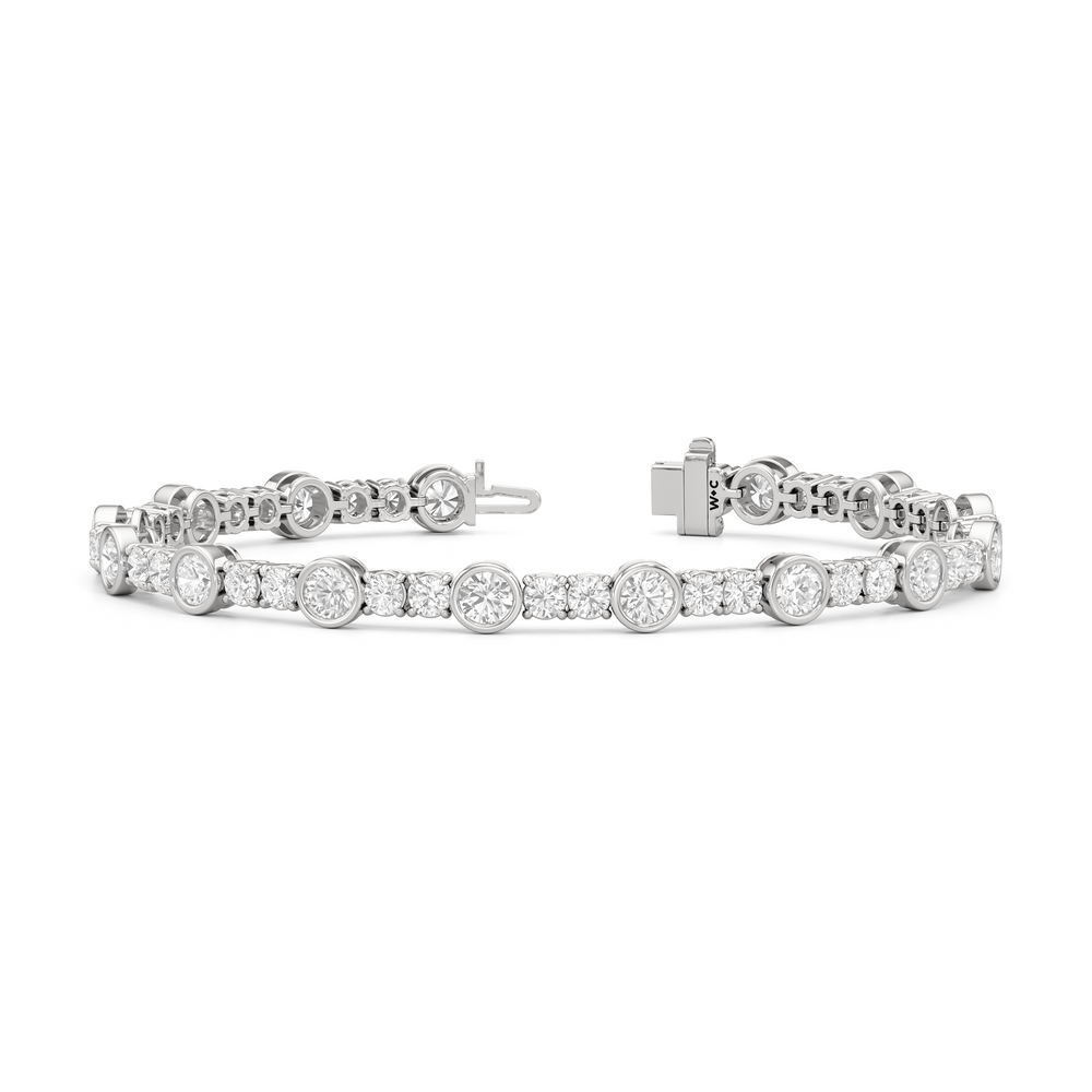 Stationed Round Bezel Set Tennis Bracelet with 6 7/8 Cut Diamond in 14KT White Gold view 2

