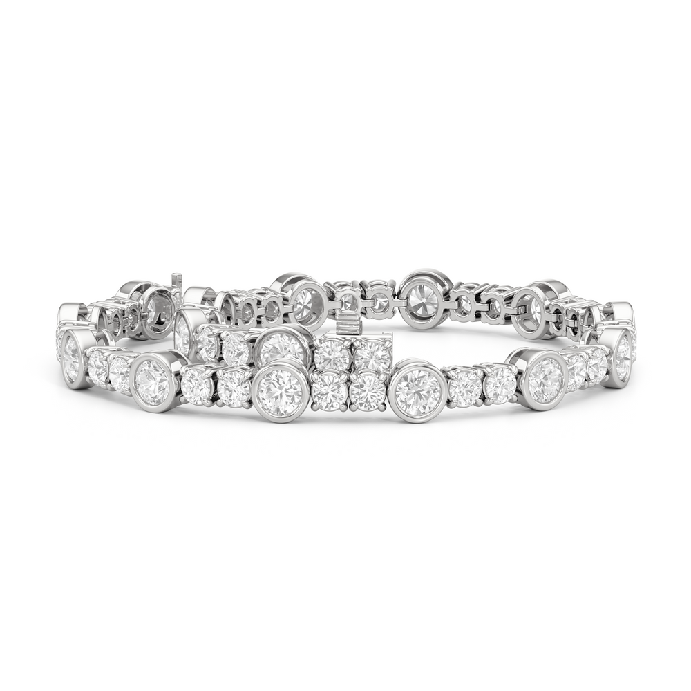 Stationed Round Bezel Set Tennis Bracelet with 6 7/8 Cut Diamond in 14KT White Gold view 3
