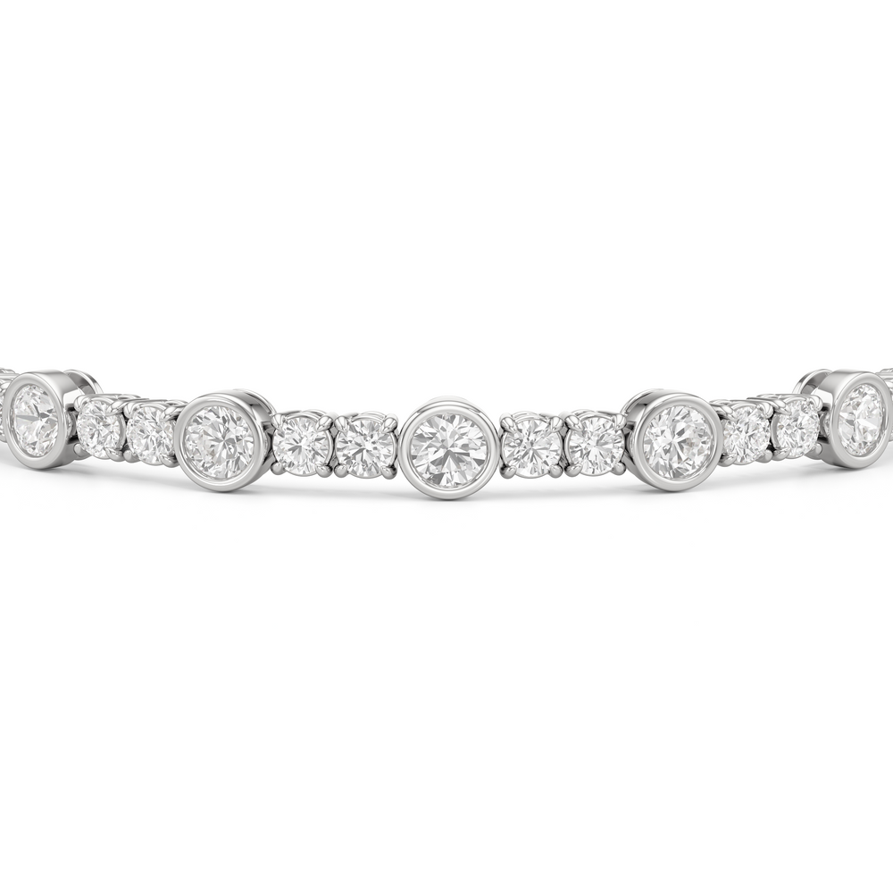 Stationed Round Bezel Set Tennis Bracelet with 6 7/8 Cut Diamond in 14KT White Gold view 6
