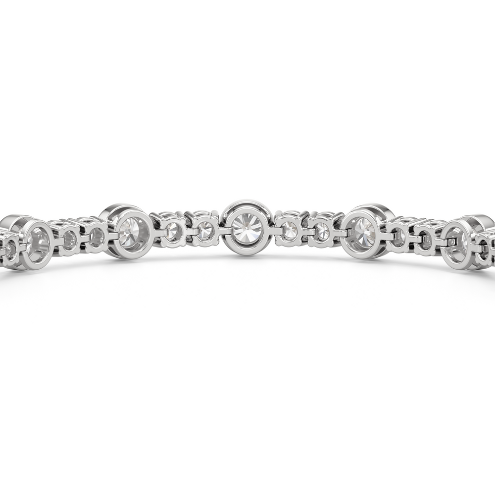 Stationed Round Bezel Set Tennis Bracelet with 6 7/8 Cut Diamond in 14KT White Gold view 8
