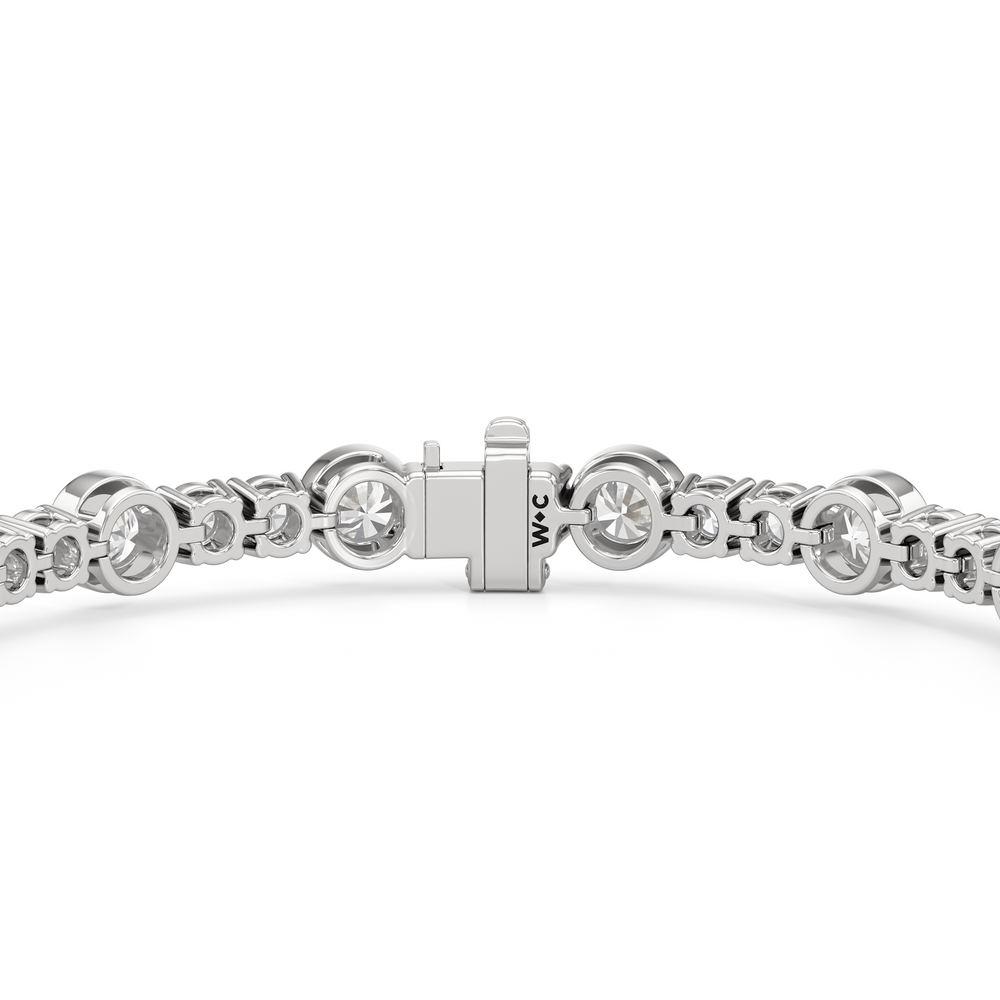 Stationed Round Bezel Set Tennis Bracelet with 6 7/8 Cut Diamond in 14KT White Gold view 7

