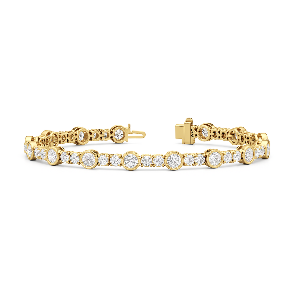 Stationed Round Bezel Set Tennis Bracelet with 6 7/8 Cut Diamond in 14KT Yellow Gold view 2

