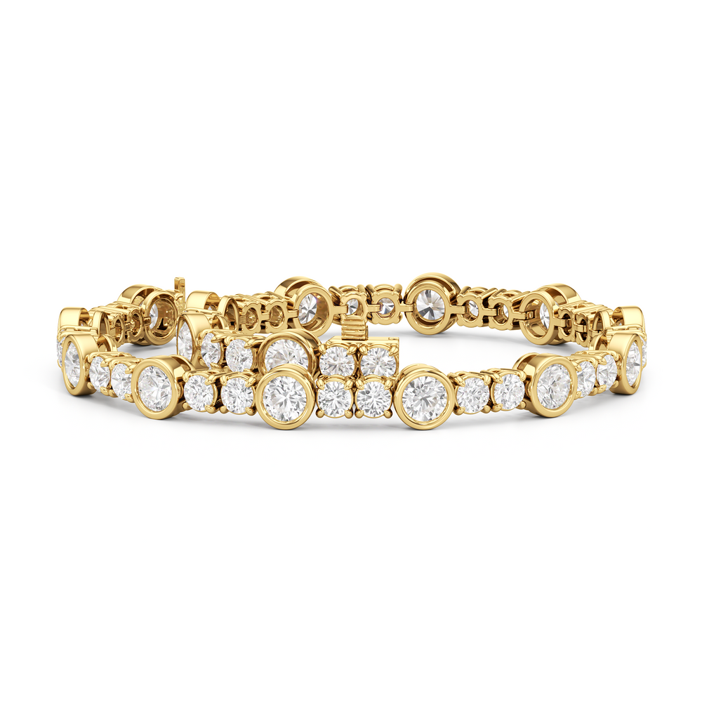 Stationed Round Bezel Set Tennis Bracelet with 6 7/8 Cut Diamond in 14KT Yellow Gold view 3
