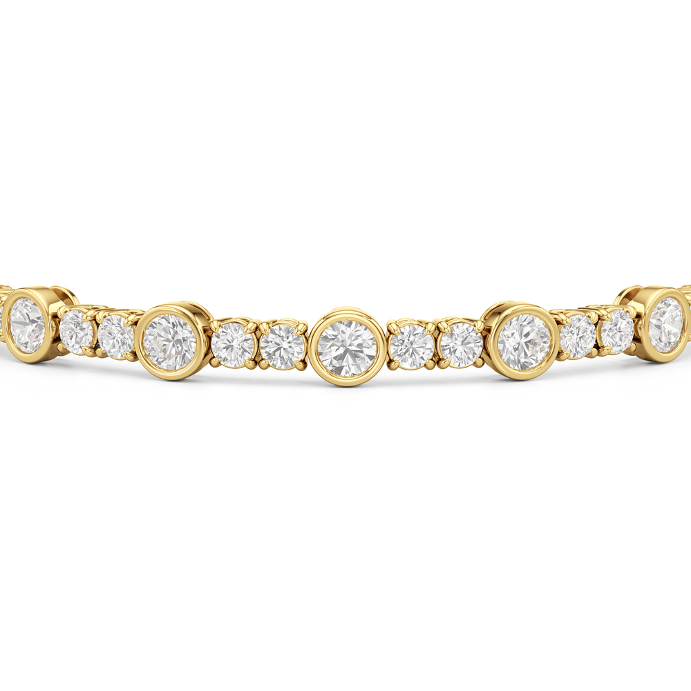 Stationed Round Bezel Set Tennis Bracelet with 6 7/8 Cut Diamond in 14KT Yellow Gold view 6
