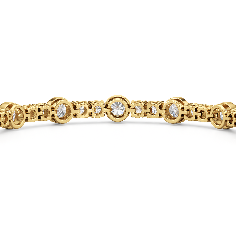 Stationed Round Bezel Set Tennis Bracelet with 6 7/8 Cut Diamond in 14KT Yellow Gold view 8
