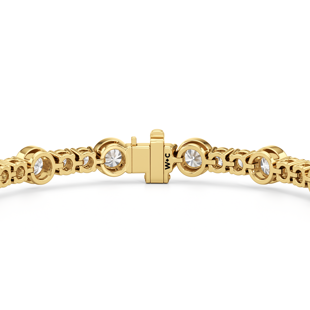 Stationed Round Bezel Set Tennis Bracelet with 6 7/8 Cut Diamond in 14KT Yellow Gold view 7
