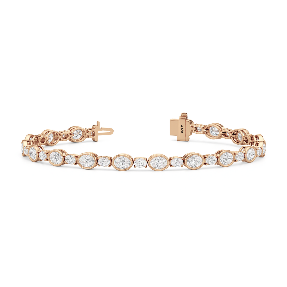 Bezel Oval Alternating Tennis Bracelet with 7 1/2 Cut Diamond in 14KT Rose Gold view 2
