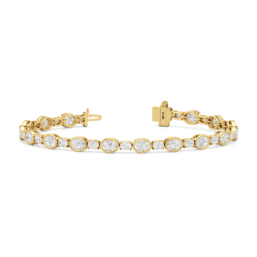 Bezel Oval Alternating Tennis Bracelet with 7 1/2 Cut Diamond in 14KT Yellow Gold view 2
