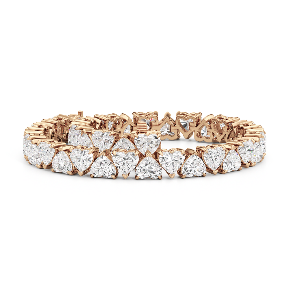 North-South Heart Shape Tennis Bracelet with Lab Cut Diamond in 14KT Rose Gold view 3
