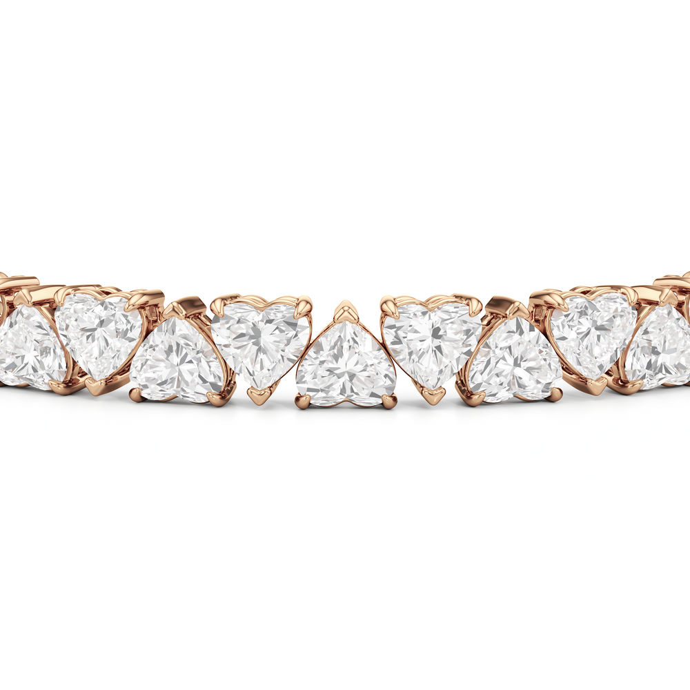 North-South Heart Shape Tennis Bracelet with Lab Cut Diamond in 14KT Rose Gold view 6

