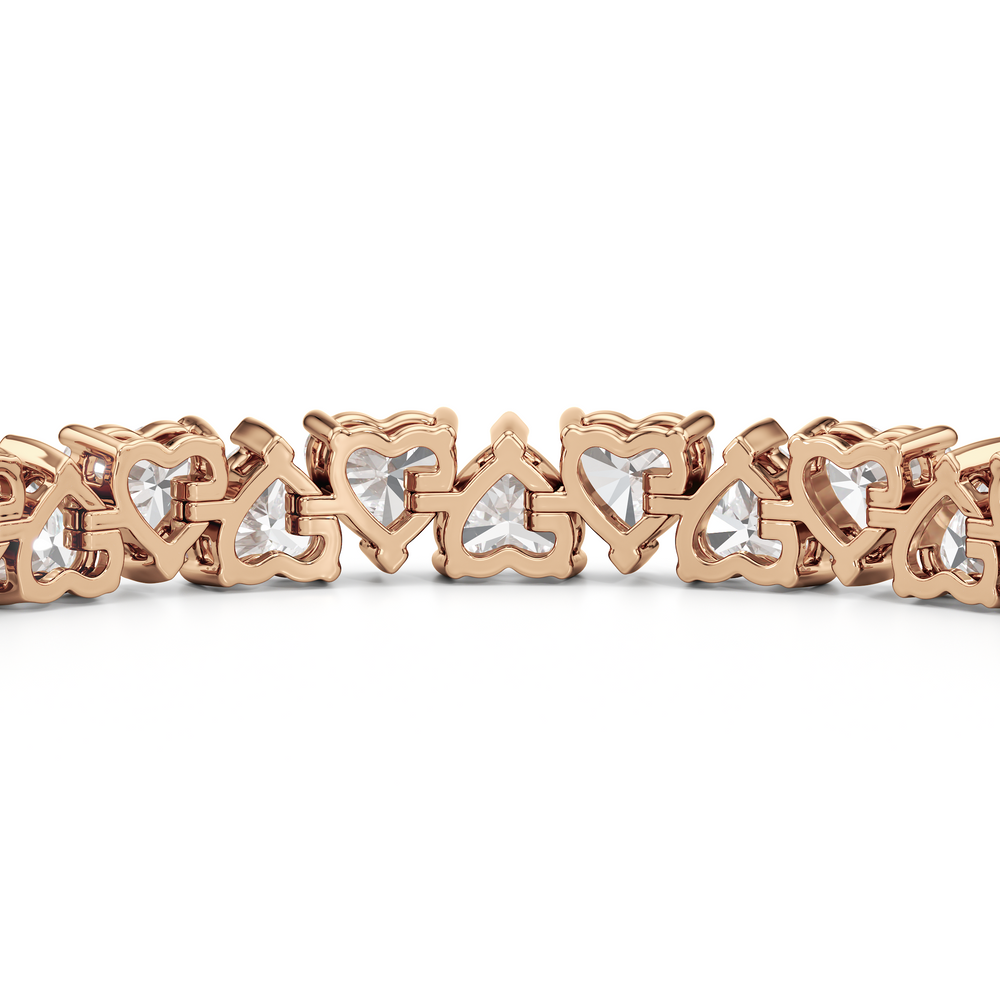 North-South Heart Shape Tennis Bracelet with Lab Cut Diamond in 14KT Rose Gold view 8
