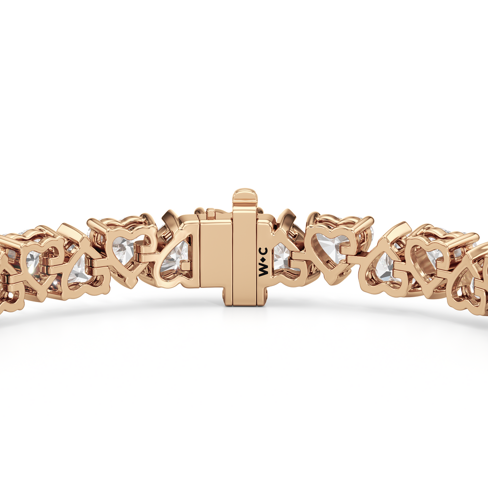 North-South Heart Shape Tennis Bracelet with Lab Cut Diamond in 14KT Rose Gold view 7
