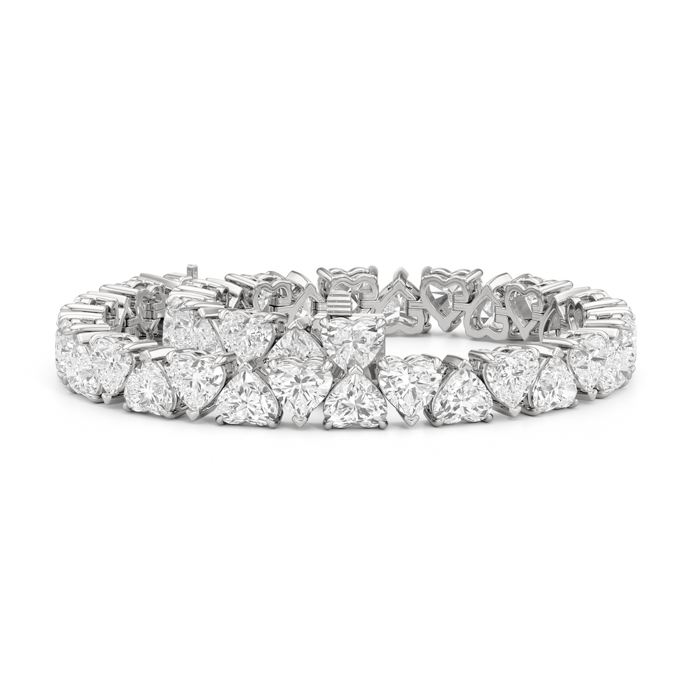 North-South Heart Shape Tennis Bracelet with Lab Cut Diamond in 14KT White Gold view 3
