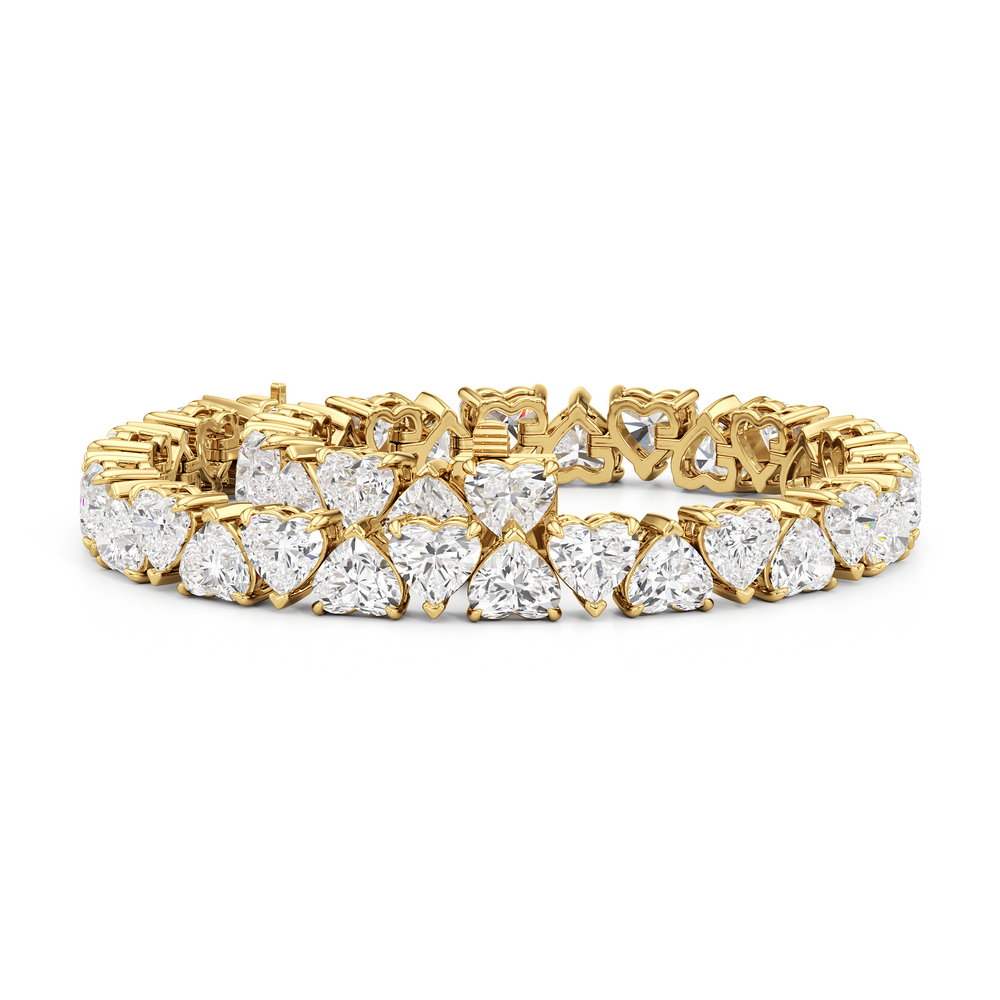 North-South Heart Shape Tennis Bracelet with Lab Cut Diamond in 14KT Yellow Gold view 3
