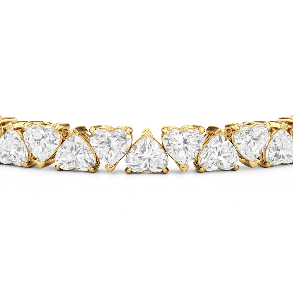 North-South Heart Shape Tennis Bracelet with Lab Cut Diamond in 14KT Yellow Gold view 6
