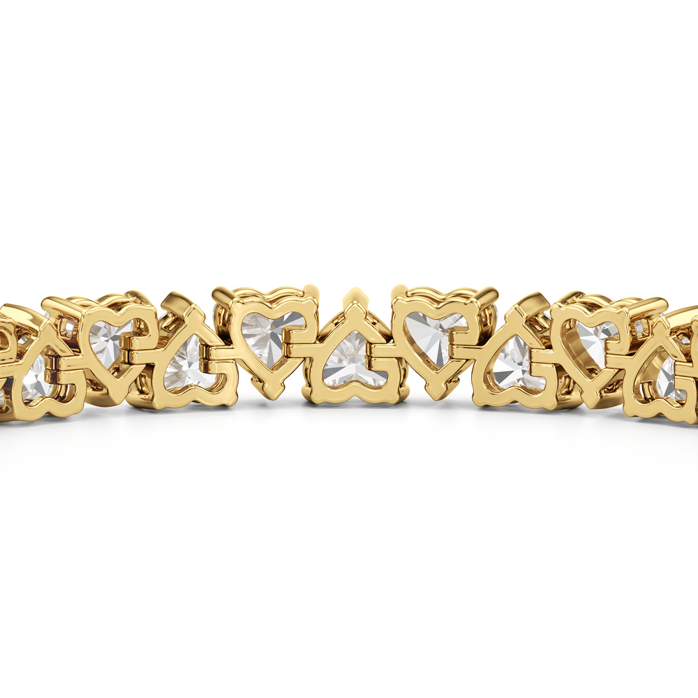 North-South Heart Shape Tennis Bracelet with Lab Cut Diamond in 14KT Yellow Gold view 8
