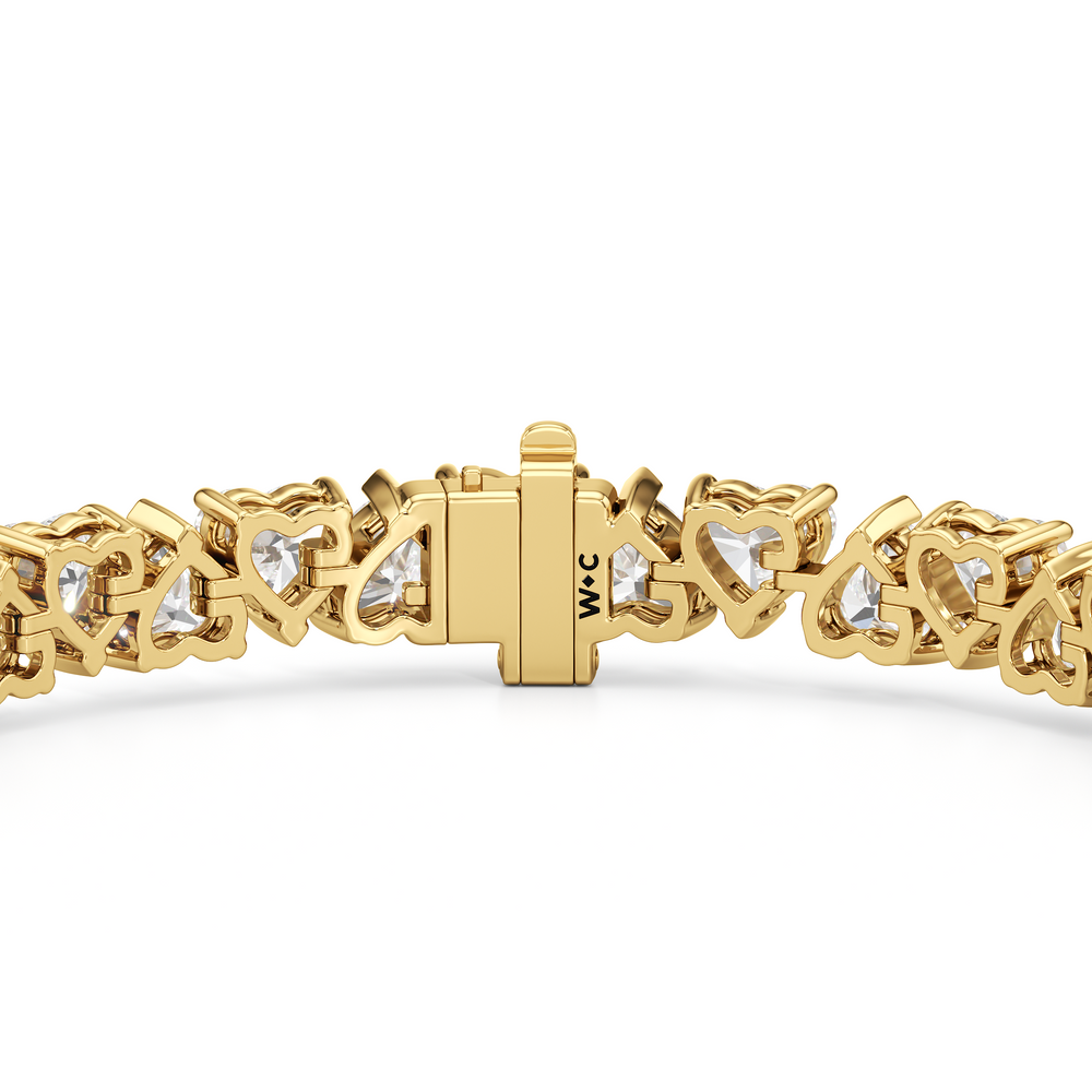 North-South Heart Shape Tennis Bracelet with Lab Cut Diamond in 14KT Yellow Gold view 7

