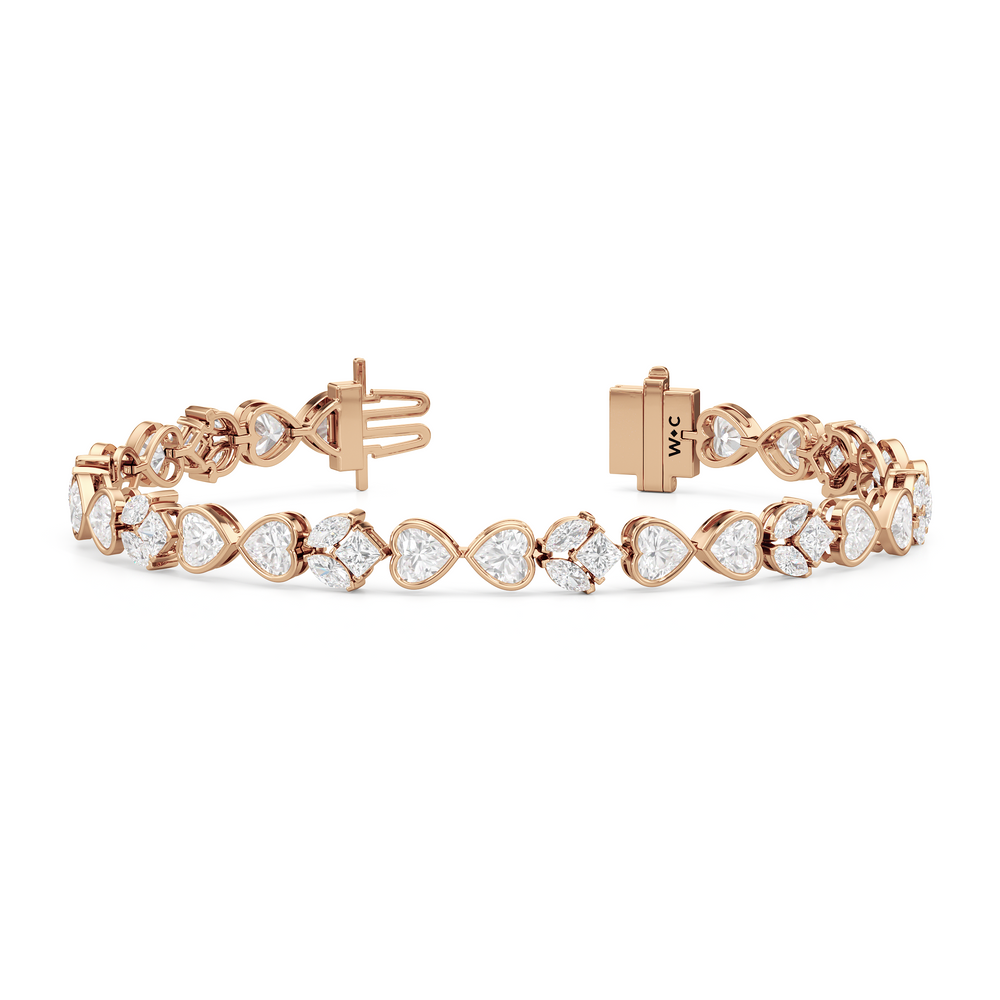 Tulip and Heart Shape Tennis Bracelet with Lab Cut Diamond in 14KT Rose Gold view 2
