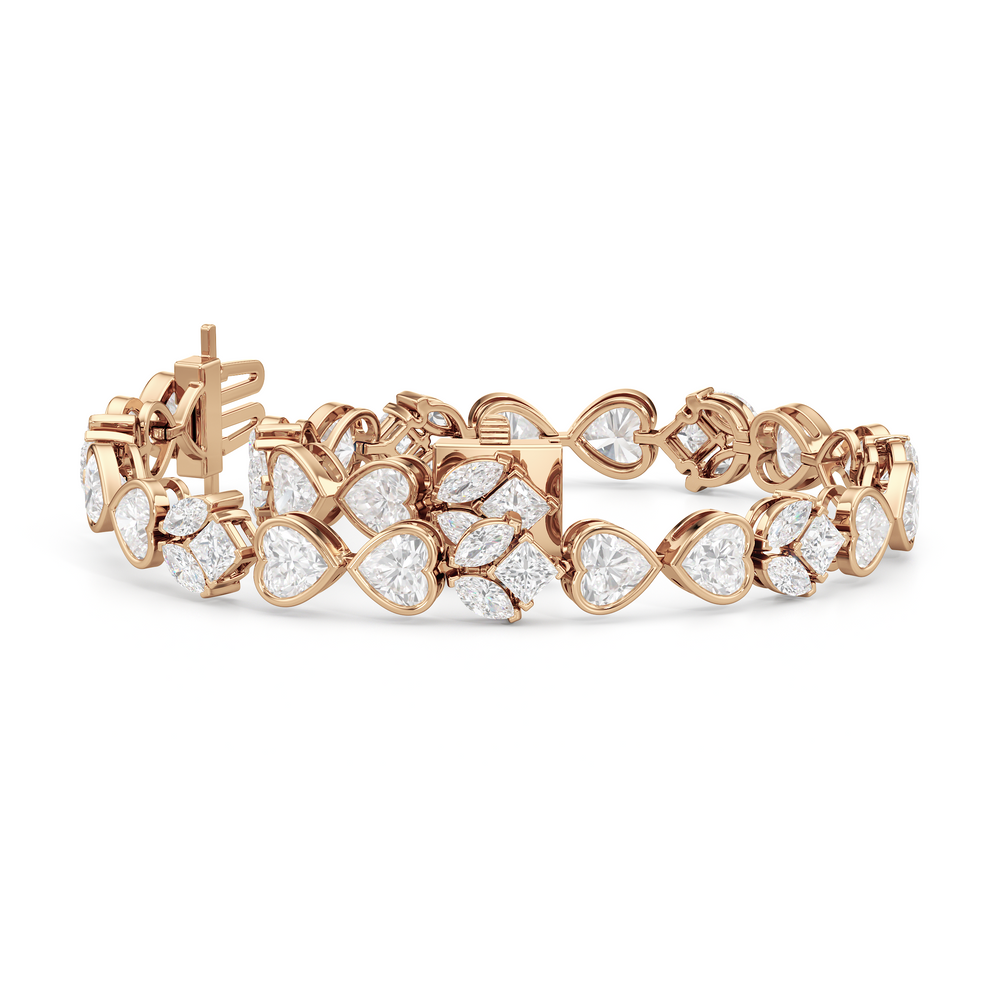 Tulip and Heart Shape Tennis Bracelet with Lab Cut Diamond in 14KT Rose Gold view 3
