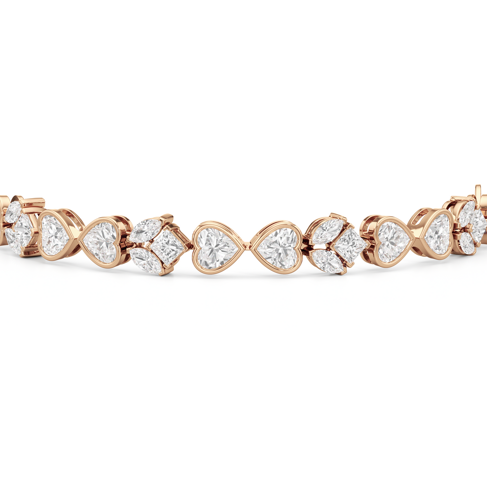 Tulip and Heart Shape Tennis Bracelet with Lab Cut Diamond in 14KT Rose Gold view 6
