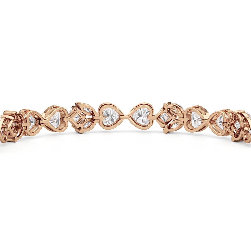 Tulip and Heart Shape Tennis Bracelet with Lab Cut Diamond in 14KT Rose Gold view 8
