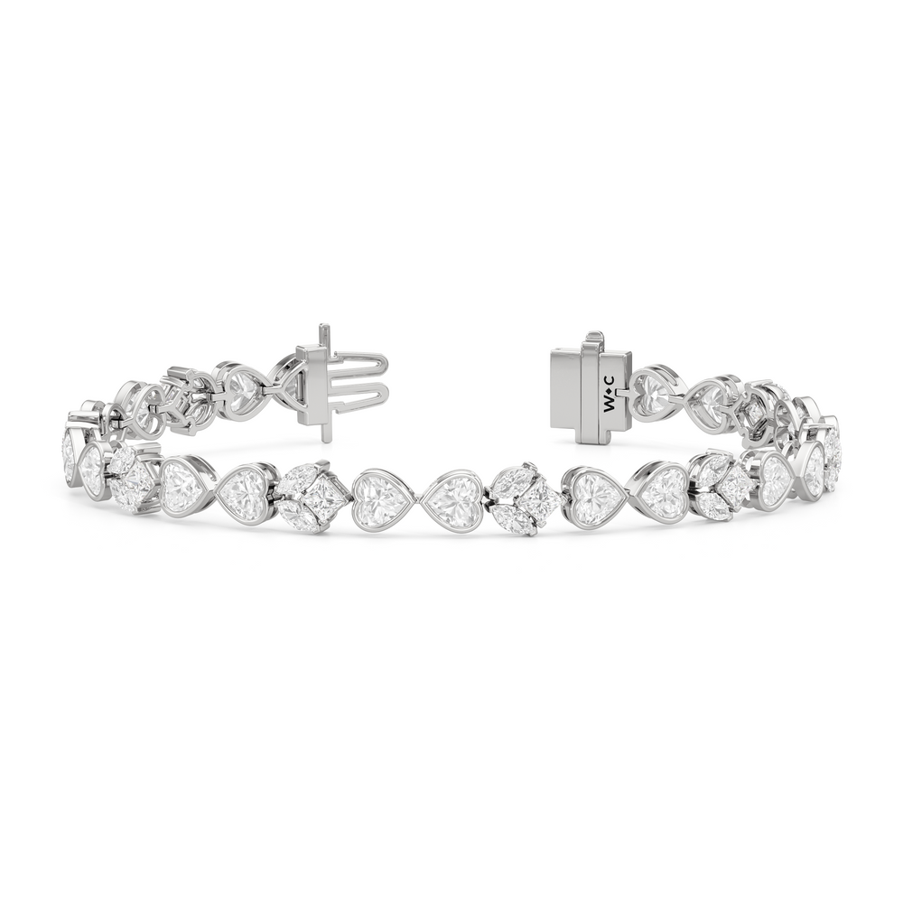 Tulip and Heart Shape Tennis Bracelet with Lab Cut Diamond in 14KT White Gold view 2
