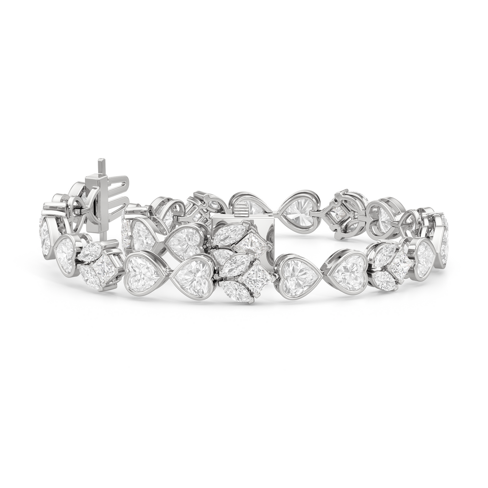 Tulip and Heart Shape Tennis Bracelet with Lab Cut Diamond in 14KT White Gold view 3
