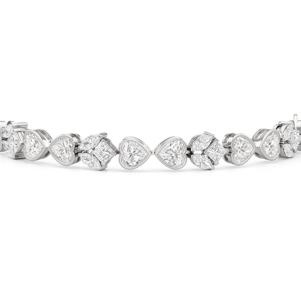 Tulip and Heart Shape Tennis Bracelet with Lab Cut Diamond in 14KT White Gold view 6
