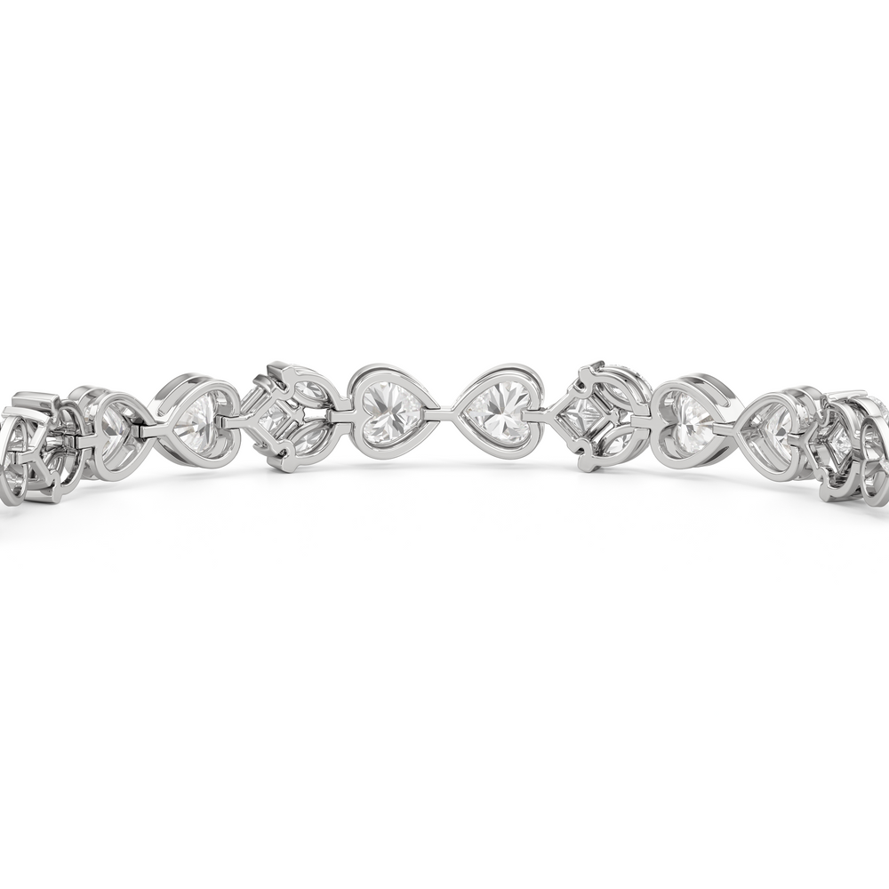 Tulip and Heart Shape Tennis Bracelet with Lab Cut Diamond in 14KT White Gold view 8
