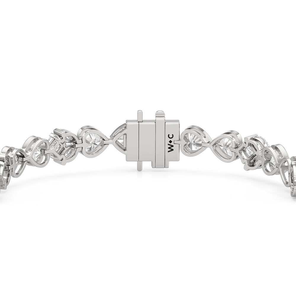 Tulip and Heart Shape Tennis Bracelet with Lab Cut Diamond in 14KT White Gold view 7
