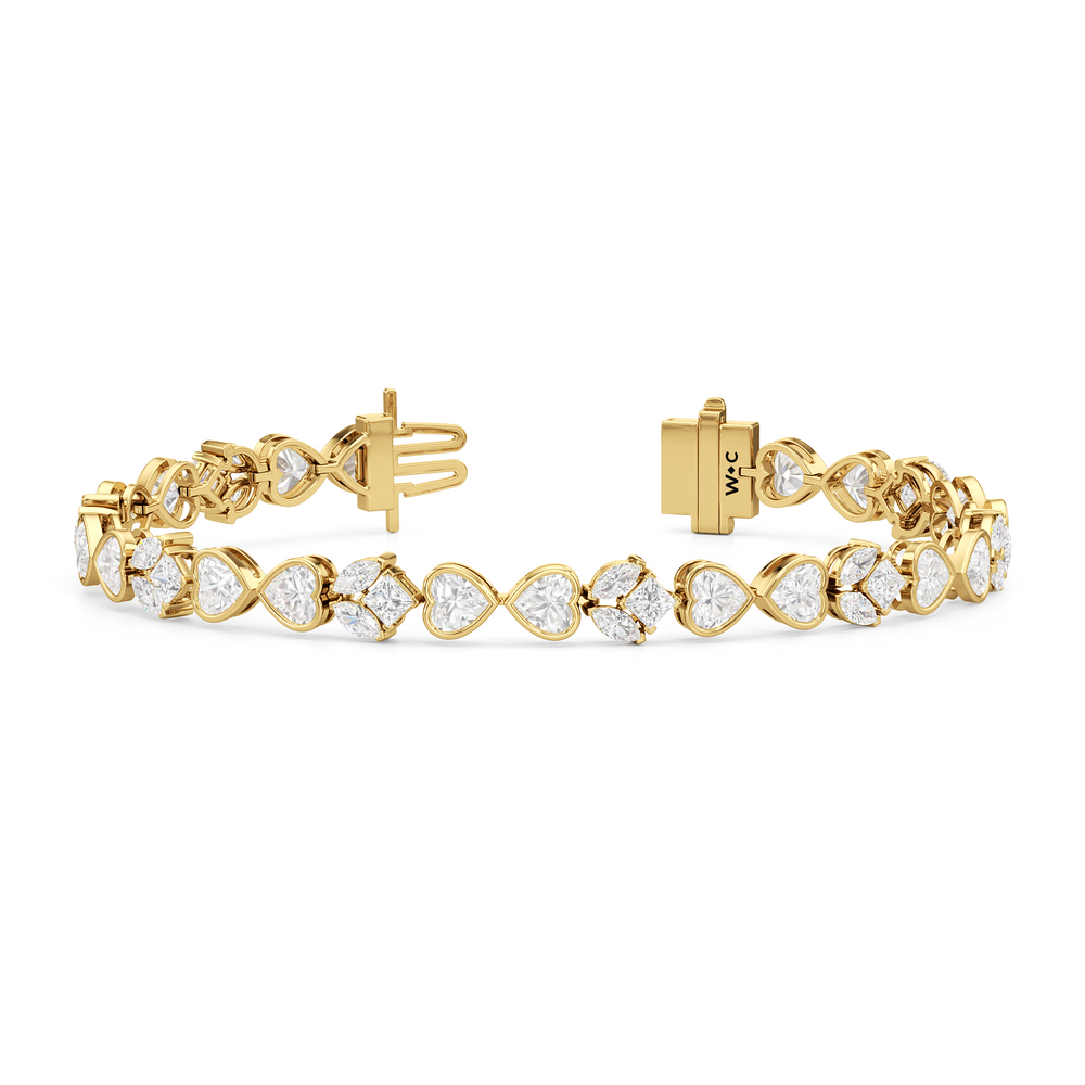 Tulip and Heart Shape Tennis Bracelet with Lab Cut Diamond in 14KT Yellow Gold view 2
