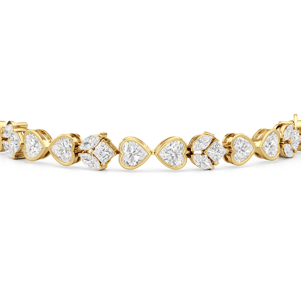 Tulip and Heart Shape Tennis Bracelet with Lab Cut Diamond in 14KT Yellow Gold view 6
