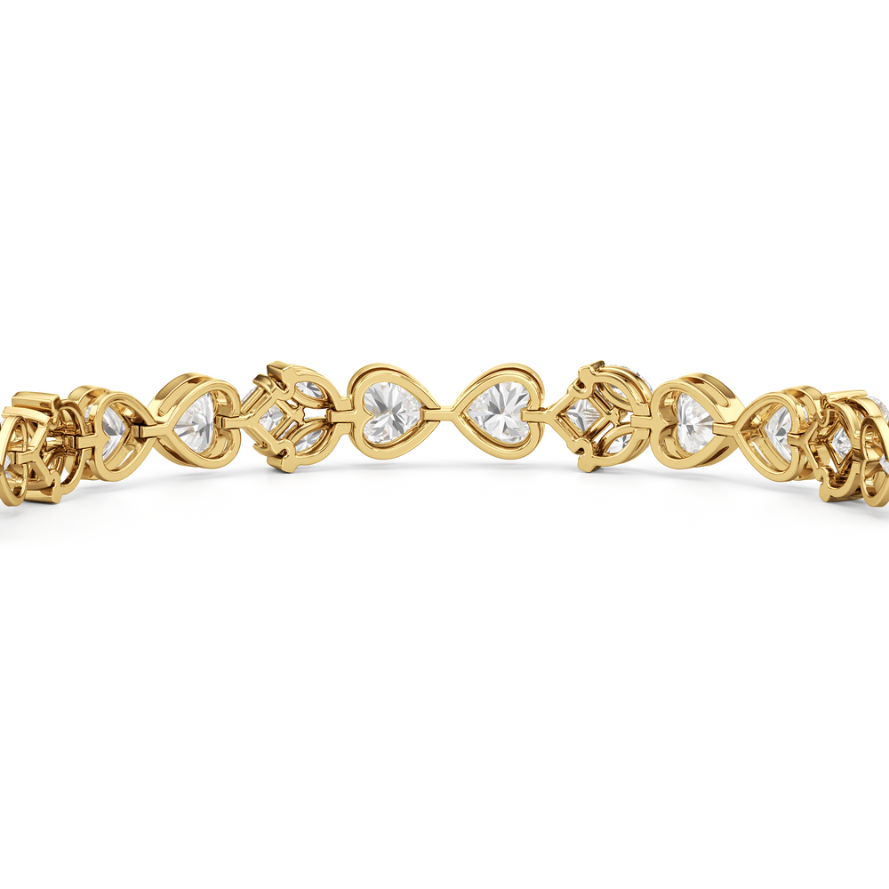 Tulip and Heart Shape Tennis Bracelet with Lab Cut Diamond in 14KT Yellow Gold view 8
