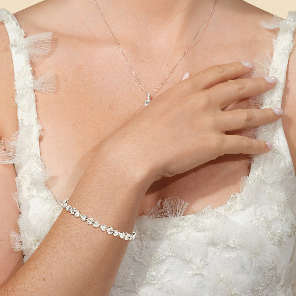 Tulip and Heart Shape Tennis Bracelet with Lab Cut Diamond in 14KT Yellow Gold view 4

