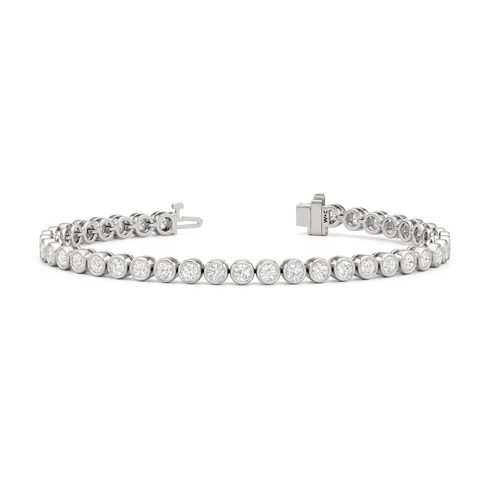 Bezel Set Round Lab Diamond Tennis Bracelet with 4 Cut Diamond in 14KT White Gold view 3
