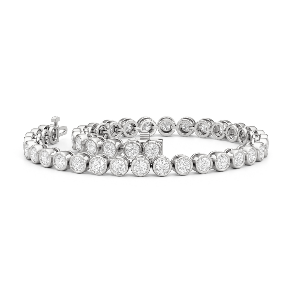 Bezel Set Round Lab Diamond Tennis Bracelet with 4 Cut Diamond in 14KT White Gold view 4
