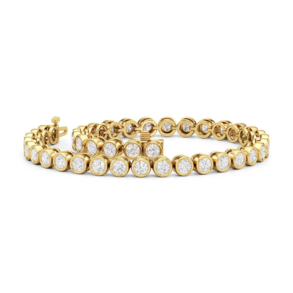 Bezel Set Round Lab Diamond Tennis Bracelet with 4 Cut Diamond in 14KT Yellow Gold view 4
