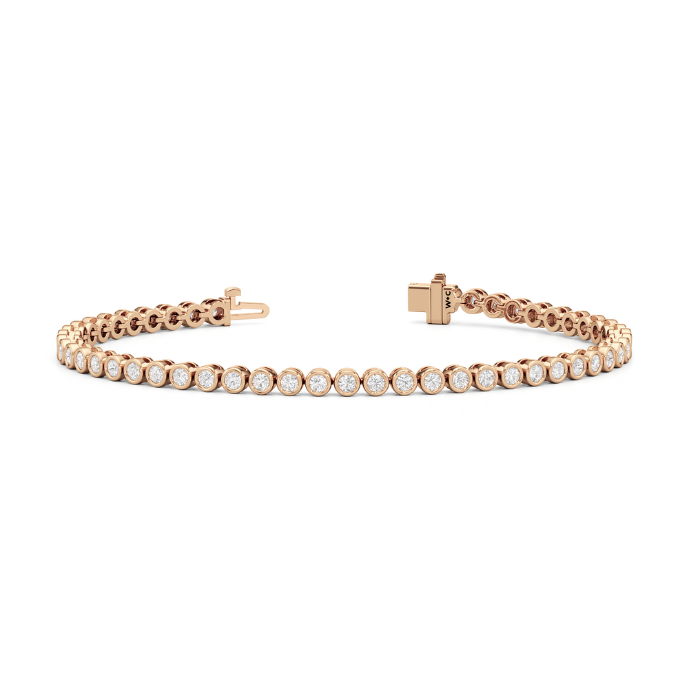Bezel Set Round Lab Diamond Tennis Bracelet with 2 Cut Diamond in 14KT Rose Gold view 2
