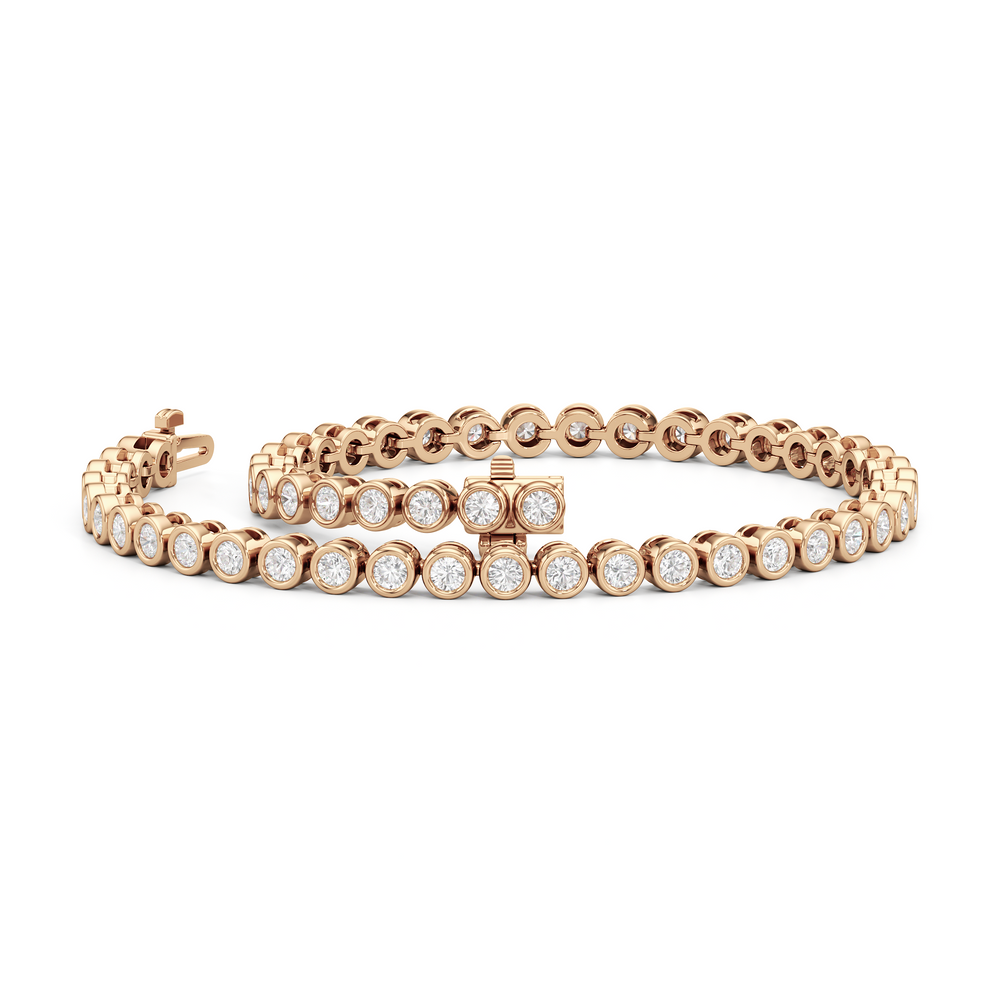 Bezel Set Round Lab Diamond Tennis Bracelet with 2 Cut Diamond in 14KT Rose Gold view 3
