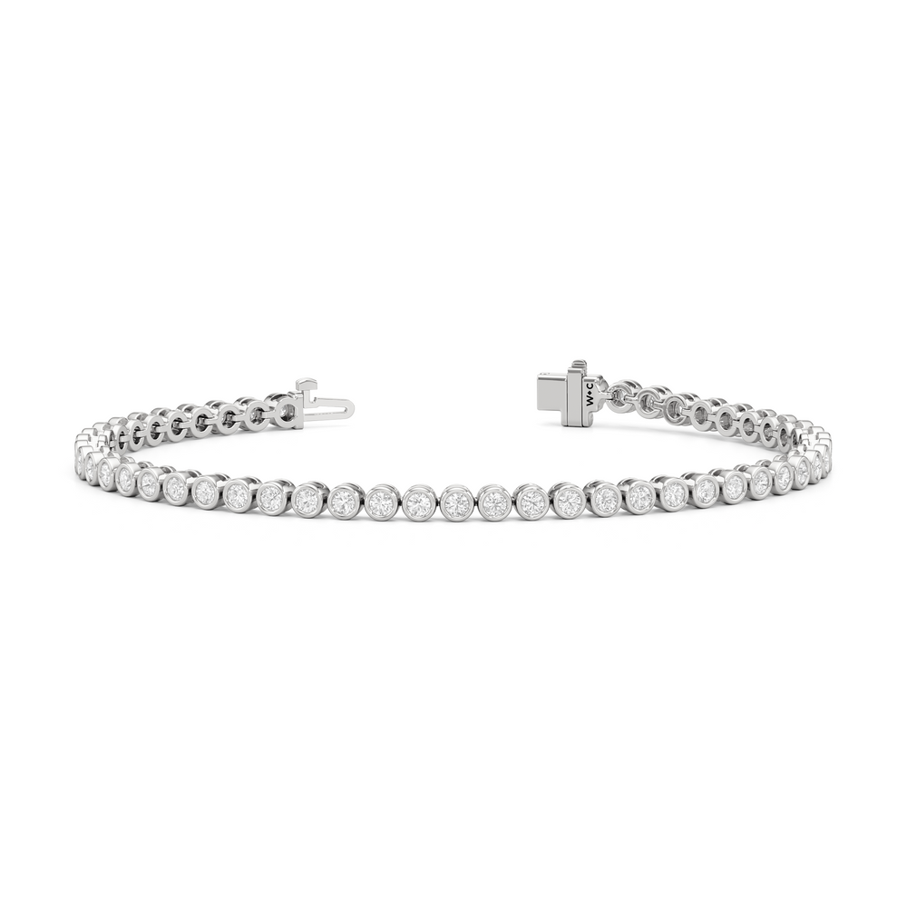 Bezel Set Round Lab Diamond Tennis Bracelet with 2 Cut Diamond in 14KT White Gold view 2

