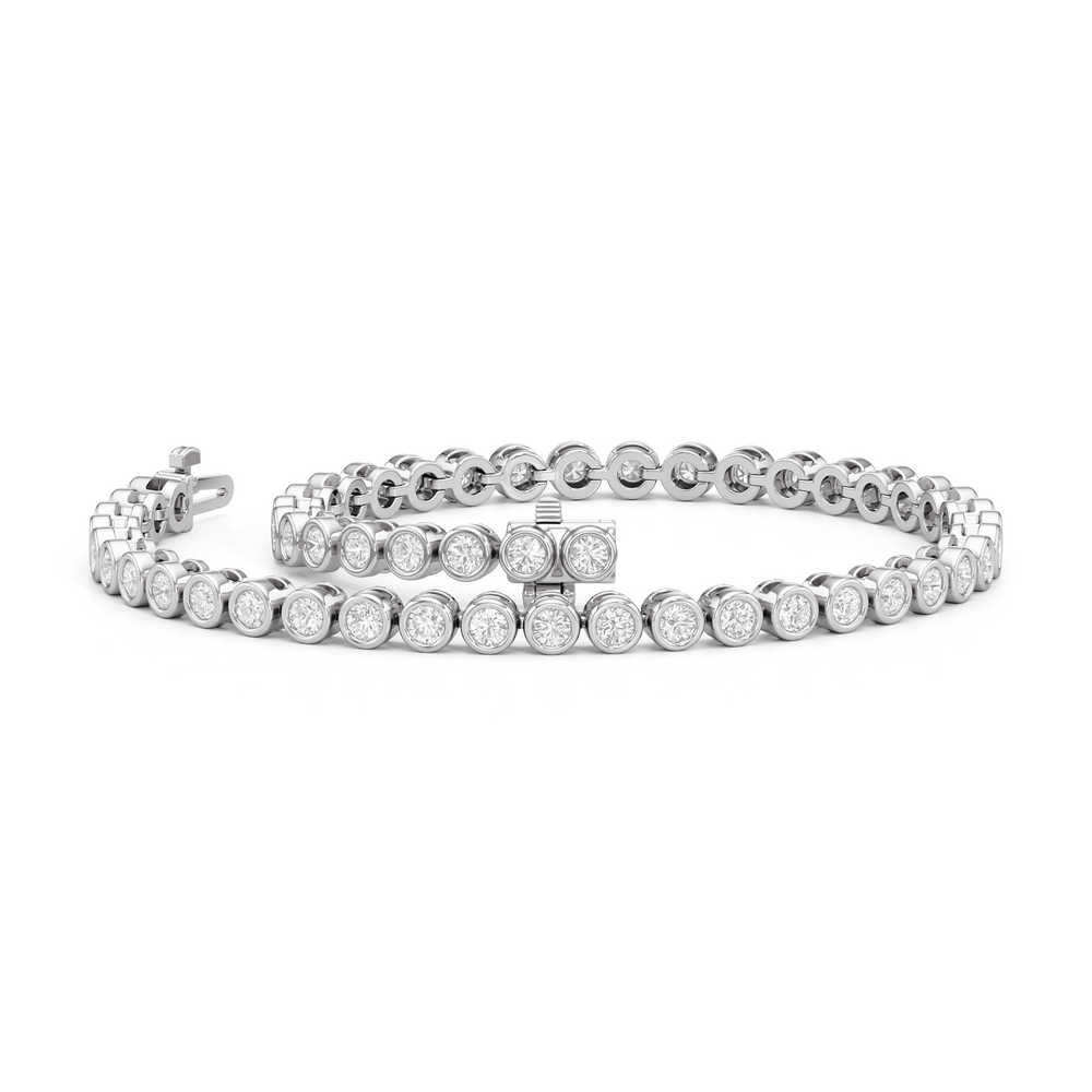 Bezel Set Round Lab Diamond Tennis Bracelet with 2 Cut Diamond in 14KT White Gold view 3

