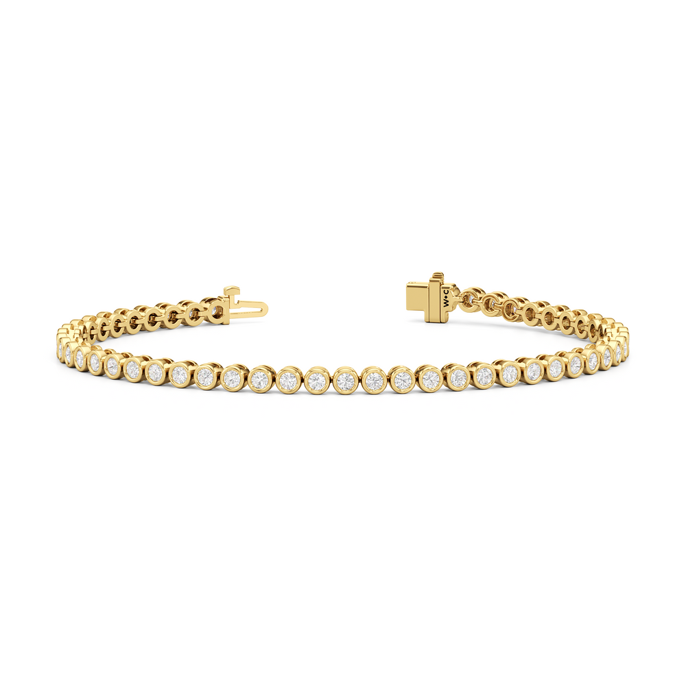 Bezel Set Round Lab Diamond Tennis Bracelet with 2 Cut Diamond in 14KT Yellow Gold view 2
