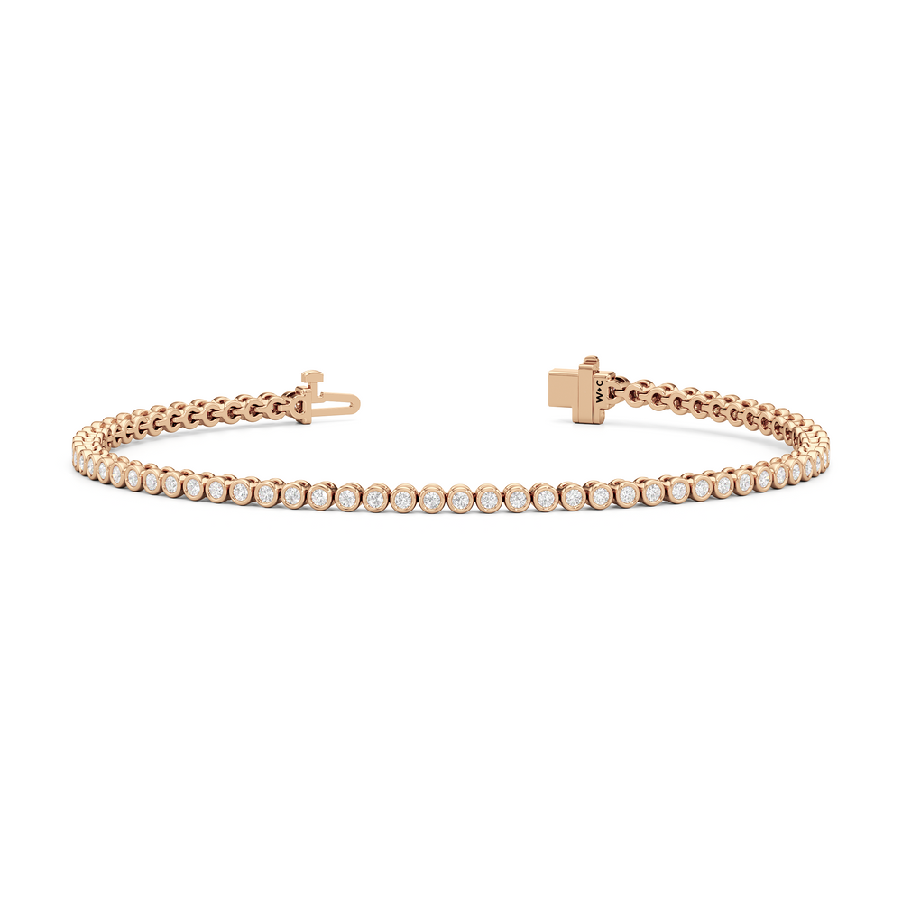 Bezel Set Round Lab Diamond Tennis Bracelet with 1 Cut Diamond in 14KT Rose Gold view 2
