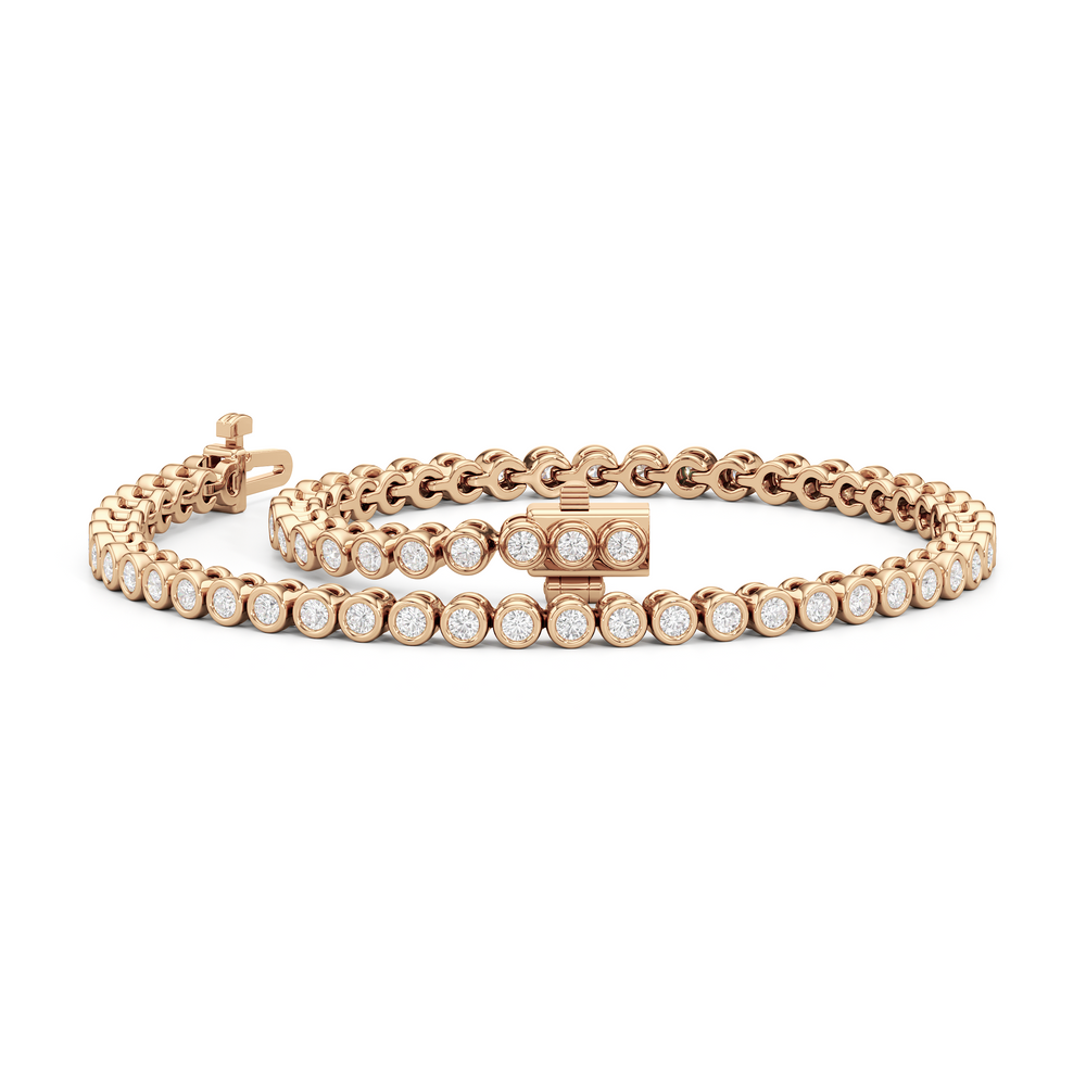 Bezel Set Round Lab Diamond Tennis Bracelet with 1 Cut Diamond in 14KT Rose Gold view 3
