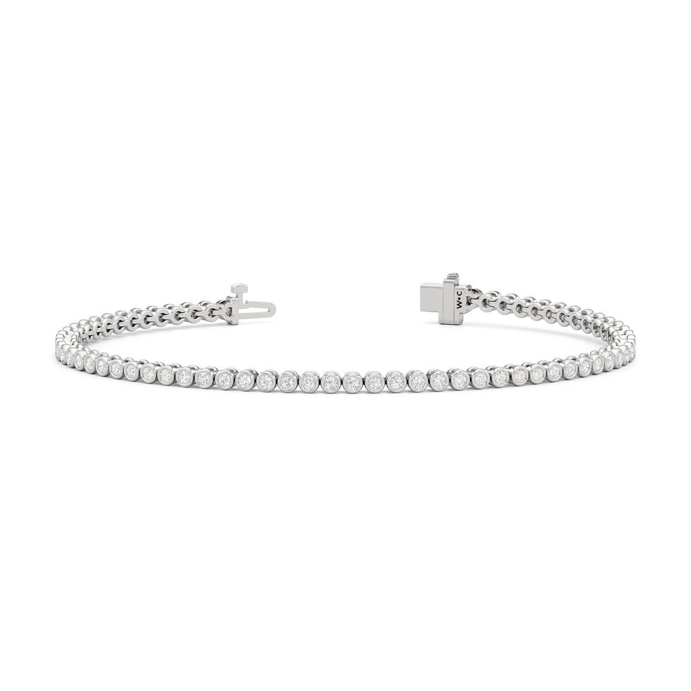 Bezel Set Round Lab Diamond Tennis Bracelet with 1 Cut Diamond in 14KT White Gold view 2
