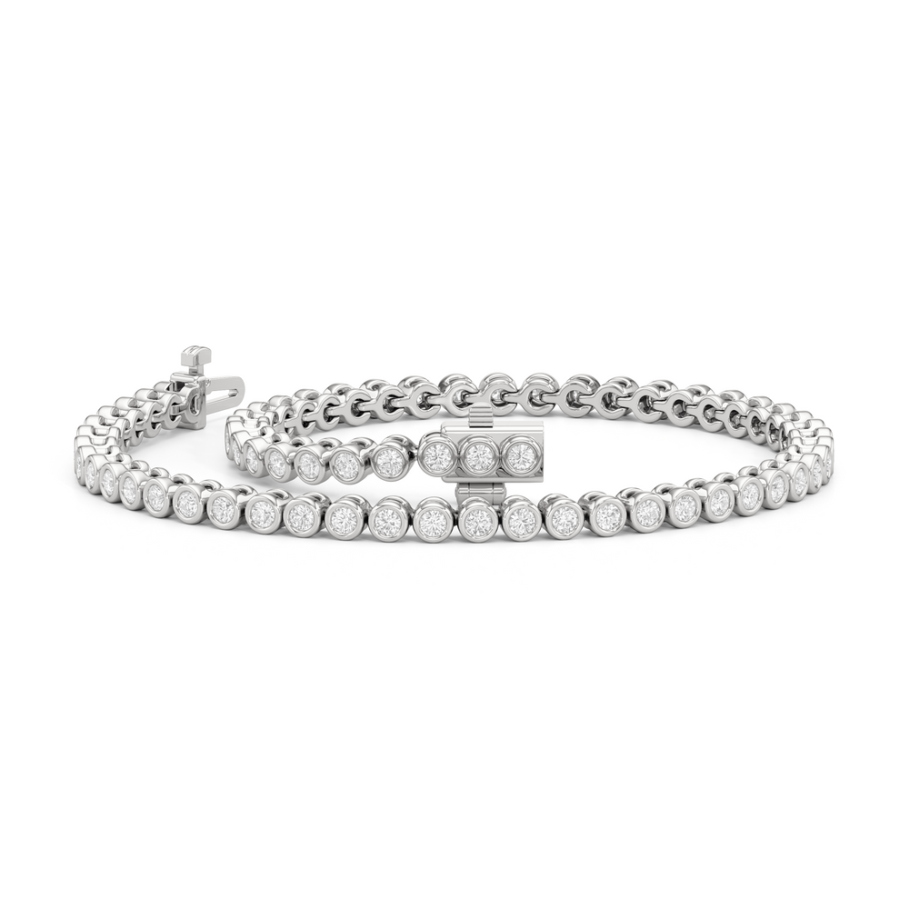Bezel Set Round Lab Diamond Tennis Bracelet with 1 Cut Diamond in 14KT White Gold view 3
