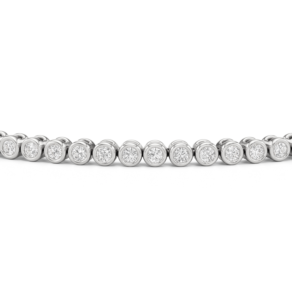 Bezel Set Round Lab Diamond Tennis Bracelet with 1 Cut Diamond in 14KT White Gold view 6
