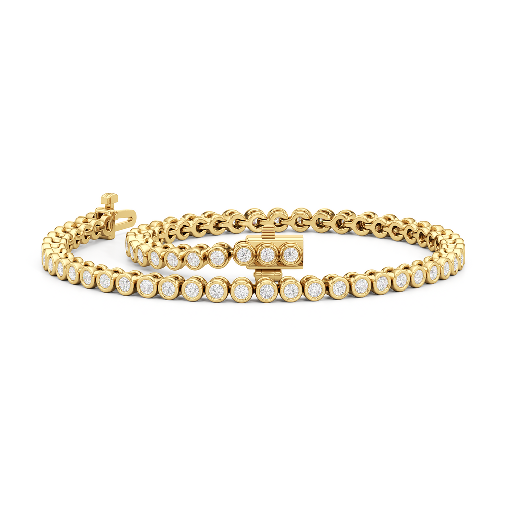 Bezel Set Round Lab Diamond Tennis Bracelet with 1 Cut Diamond in 14KT Yellow Gold view 3
