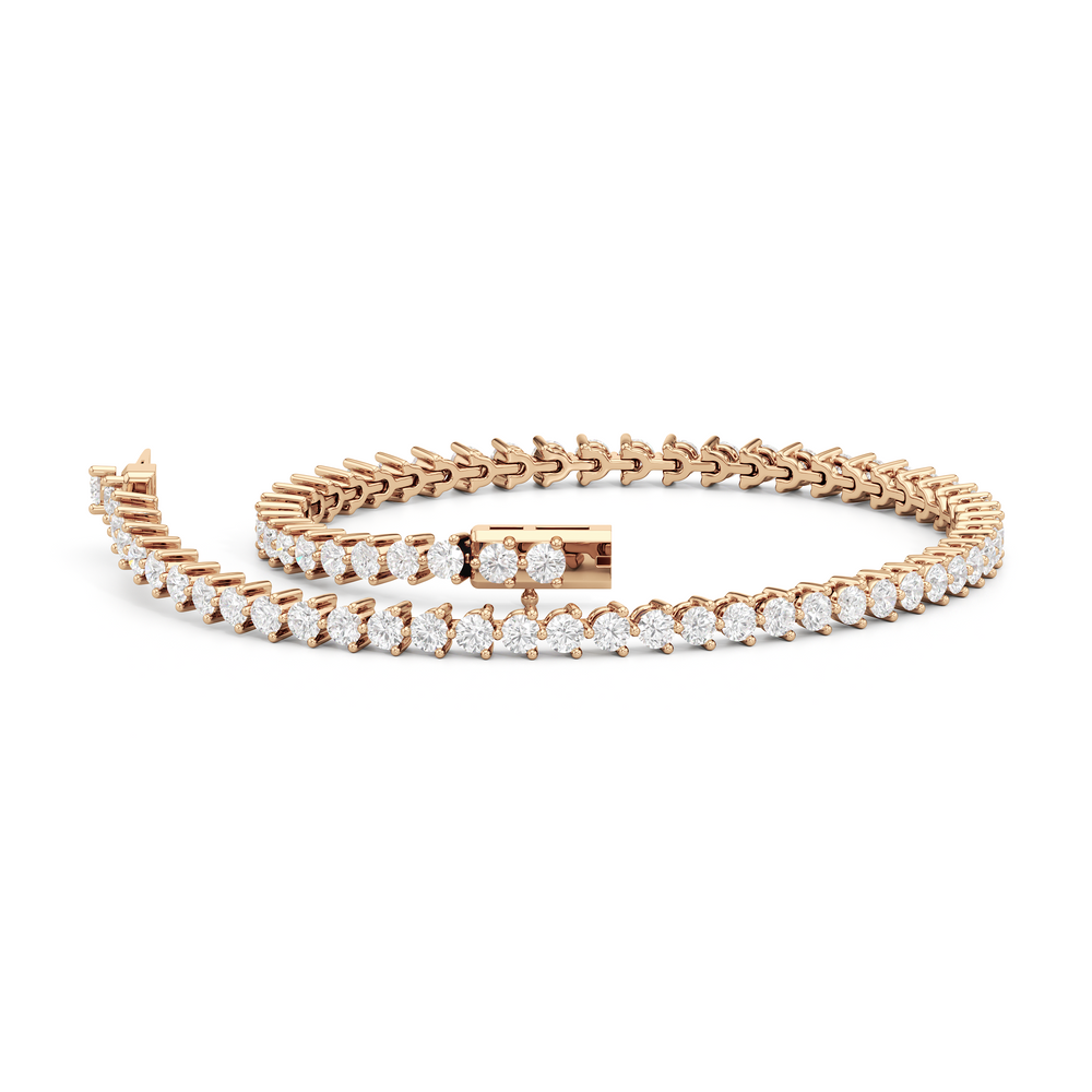 Contemporary 3-Prong Round Lab Diamond Tennis Bracelet with 2 Cut Diamond in 14KT Rose Gold view 2
