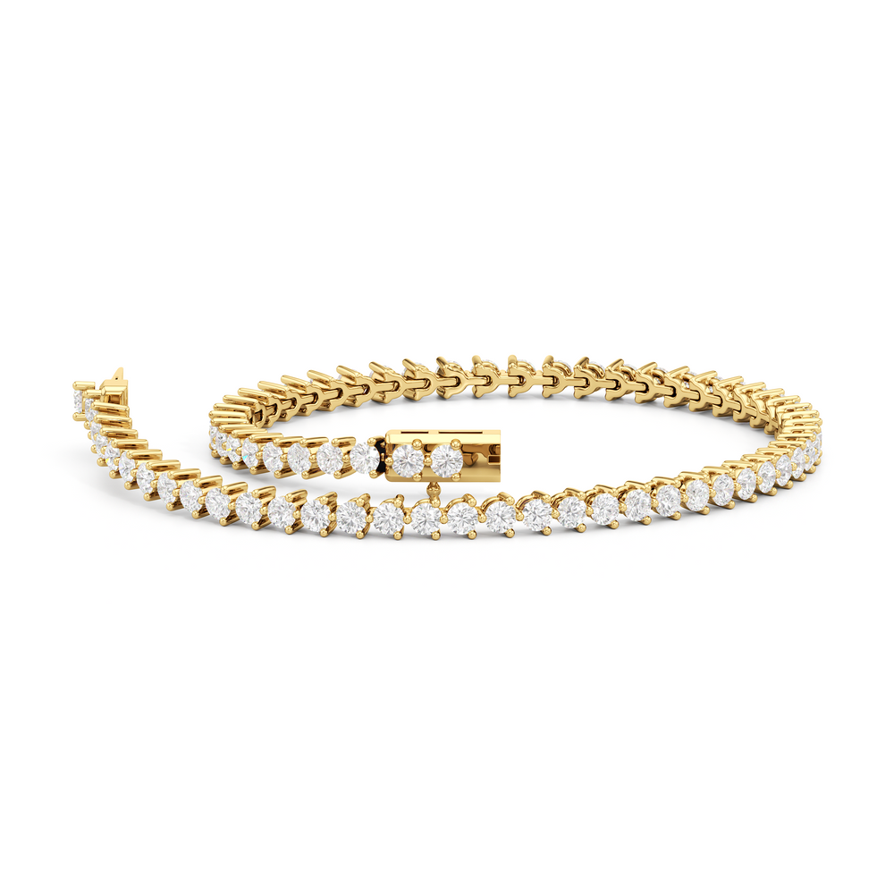 Contemporary 3-Prong Round Lab Diamond Tennis Bracelet with 2 Cut Diamond in 14KT Yellow Gold view 2
